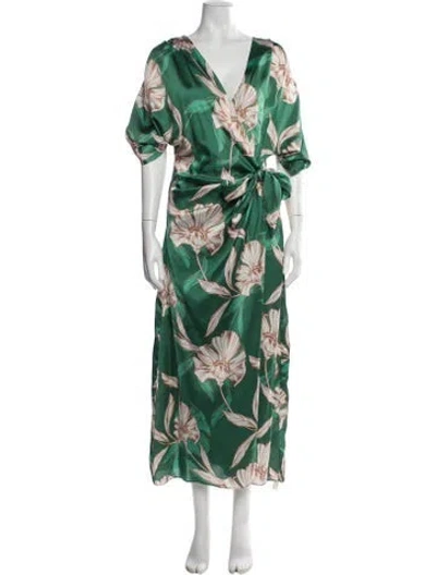 Pre-owned Misa Floral Print Long Dress W/ Tags In Green