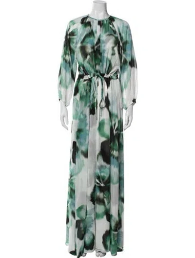 Pre-owned Misa Floral Print Long Dress W/ Tags In Green