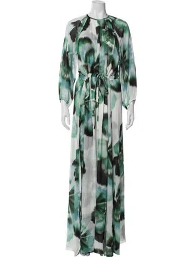 Pre-owned Misa Floral Print Long Dress W/ Tags In Green