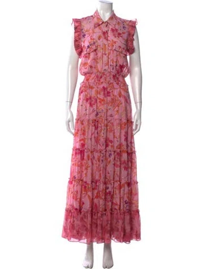 Pre-owned Misa Floral Print Long Dress W/ Tags In Metallic/pink