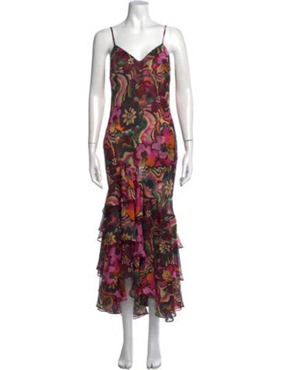 Pre-owned Misa Floral Print Long Dress W/ Tags In Multicolor