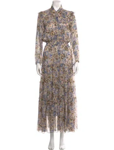Pre-owned Misa Floral Print Long Dress W/ Tags In Neutral