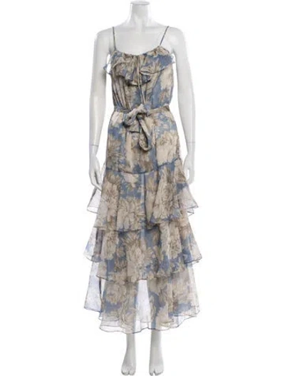 Pre-owned Misa Floral Print Long Dress W/ Tags In Neutral