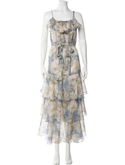 Pre-owned Misa Floral Print Long Dress W/ Tags In Neutrals