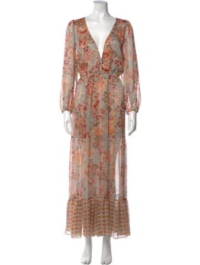 Pre-owned Misa Floral Print Long Dress W/ Tags In Orange