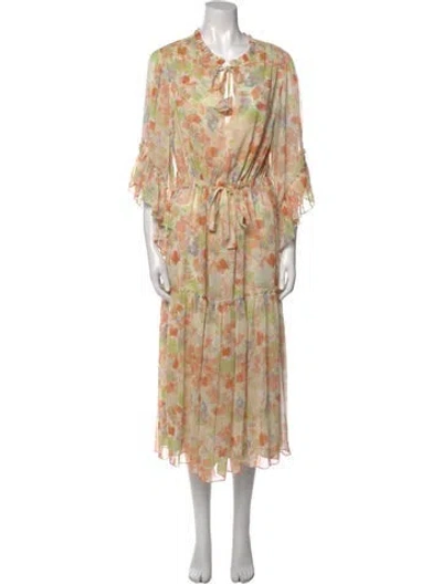 Pre-owned Misa Floral Print Long Dress W/ Tags In Orange