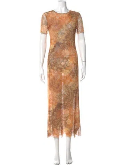 Pre-owned Misa Floral Print Long Dress W/ Tags In Orange