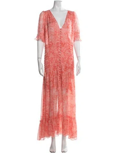 Pre-owned Misa Floral Print Long Dress W/ Tags In Orange