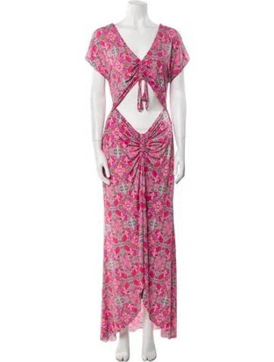 Pre-owned Misa Floral Print Long Dress W/ Tags In Pink