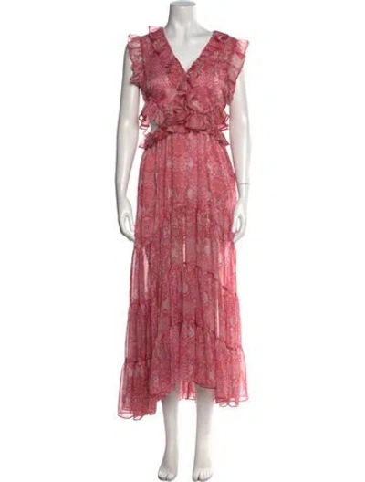 Pre-owned Misa Floral Print Long Dress W/ Tags In Pink