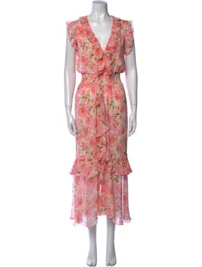Pre-owned Misa Floral Print Long Dress W/ Tags In Pink