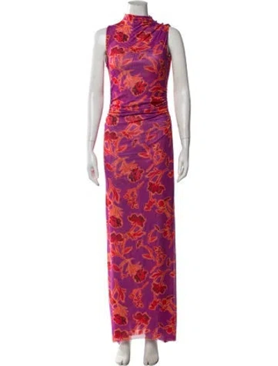 Pre-owned Misa Floral Print Long Dress W/ Tags In Pink
