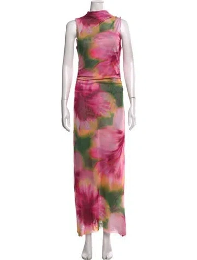 Pre-owned Misa Floral Print Long Dress W/ Tags In Pink