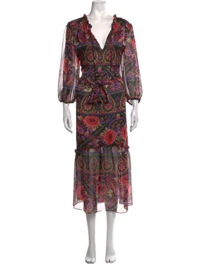 Pre-owned Misa Floral Print Long Dress W/ Tags In Pink