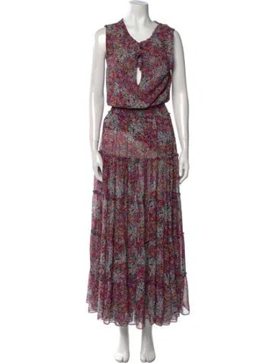 Pre-owned Misa Floral Print Long Dress W/ Tags In Purple