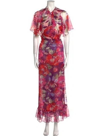 Pre-owned Misa Floral Print Long Dress W/ Tags In Purple