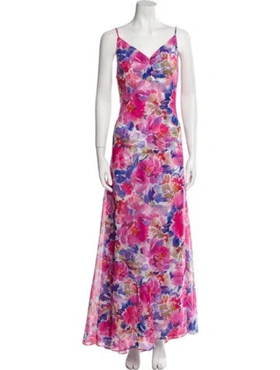 Pre-owned Misa Floral Print Long Dress W/ Tags In Purple
