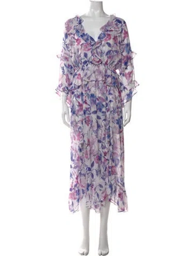 Pre-owned Misa Floral Print Long Dress W/ Tags In Purple