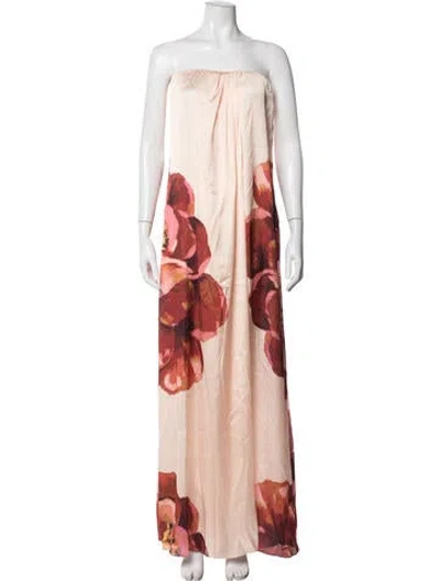 Pre-owned Misa Floral Print Long Dress W/ Tags In Red