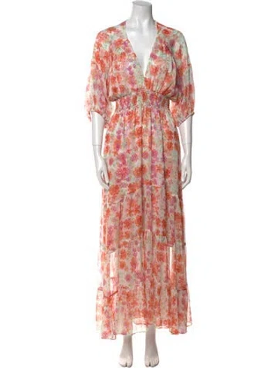 Pre-owned Misa Floral Print Long Dress W/ Tags In White