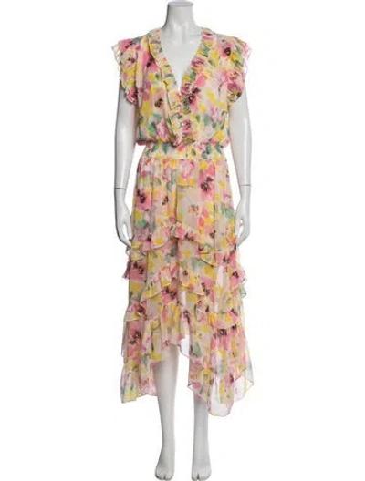 Pre-owned Misa Floral Print Long Dress W/ Tags In White