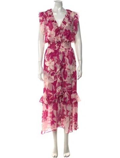 Pre-owned Misa Floral Print Long Dress W/ Tags In White