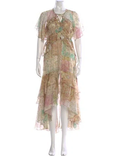 Pre-owned Misa Floral Print Long Dress W/ Tags In Yellow