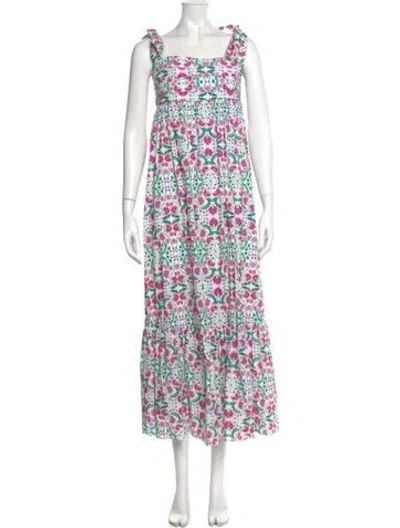 Pre-owned Misa Floral Print Long Dress In White