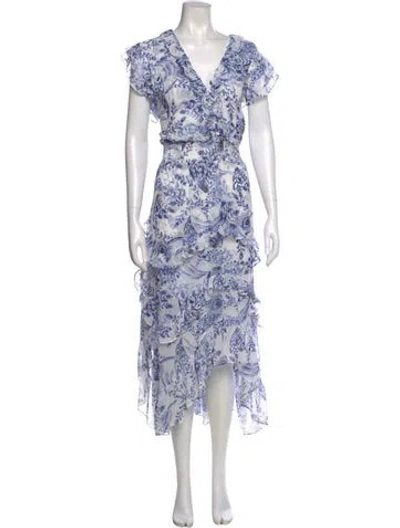 Pre-owned Misa Floral Print Long Dress In White