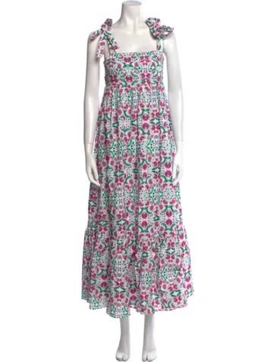 Pre-owned Misa Floral Print Long Dress In White