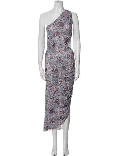Pre-owned Misa Floral Print Long Dress In White
