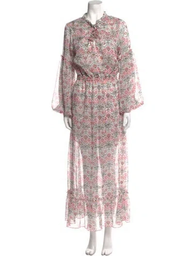 Pre-owned Misa Floral Print Long Dress In White