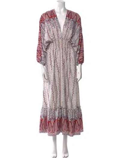 Pre-owned Misa Floral Print Long Dress In White
