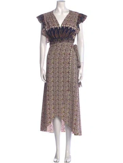 Pre-owned Misa Floral Print Long Dress In White