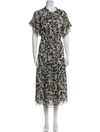 Pre-owned Misa Floral Print Long Dress In White