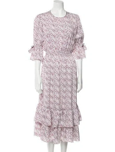 Pre-owned Misa Floral Print Long Dress In White