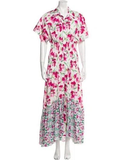 Pre-owned Misa Floral Print Long Dress In White