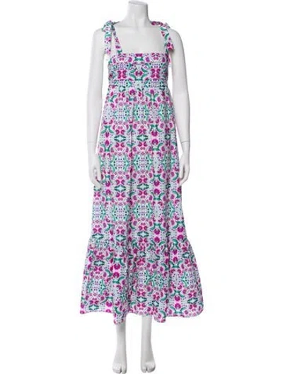 Pre-owned Misa Floral Print Long Dress In White