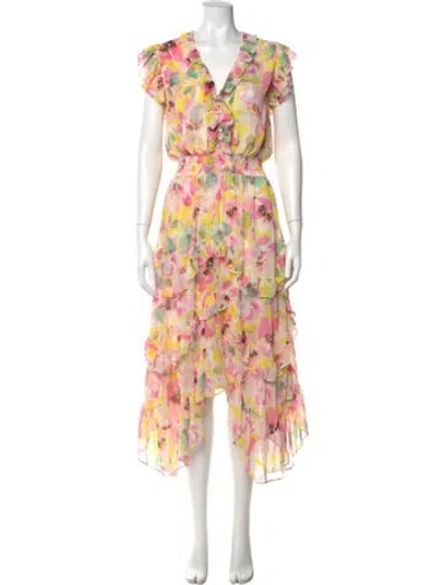 Pre-owned Misa Floral Print Long Dress In White