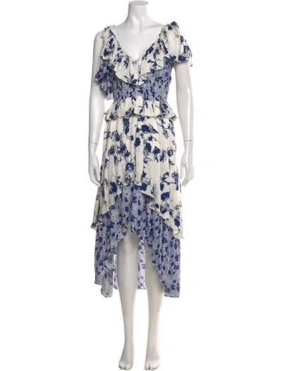 Pre-owned Misa Floral Print Long Dress In White