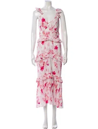 Pre-owned Misa Floral Print Long Dress In White