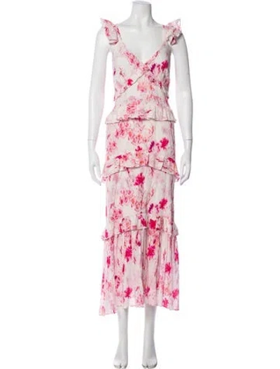 Pre-owned Misa Floral Print Long Dress In White