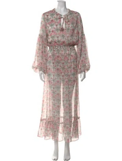 Pre-owned Misa Floral Print Long Dress In White