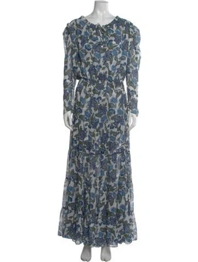 Pre-owned Misa Floral Print Long Dress In White