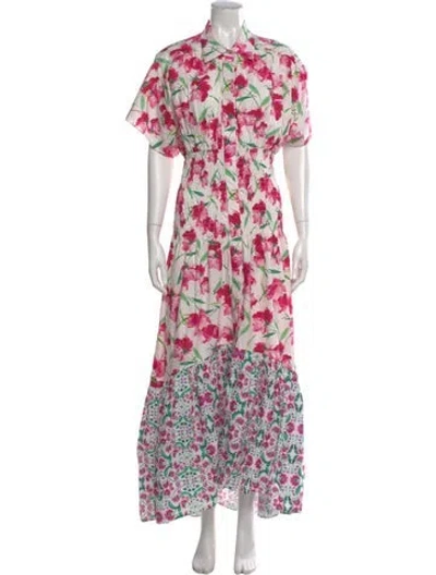 Pre-owned Misa Floral Print Long Dress In White