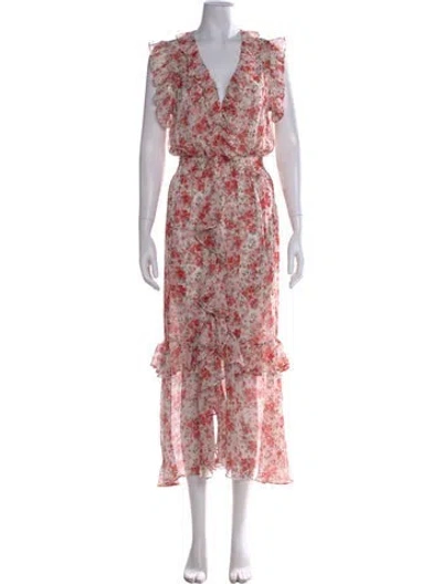 Pre-owned Misa Floral Print Long Dress In White