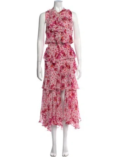 Pre-owned Misa Floral Print Long Dress In White
