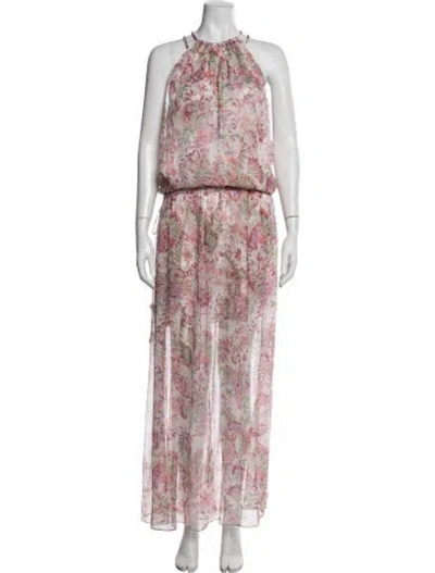 Pre-owned Misa Floral Print Long Dress In White