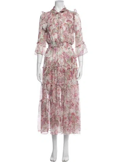 Pre-owned Misa Floral Print Long Dress In White