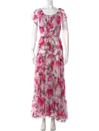 Pre-owned Misa Floral Print Long Dress In White